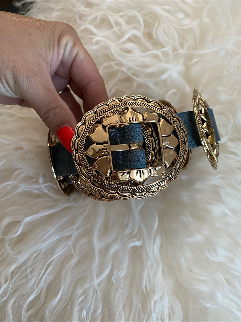 Gold-Accented Blue Faux Leather Western Belt -NWOT 🤠